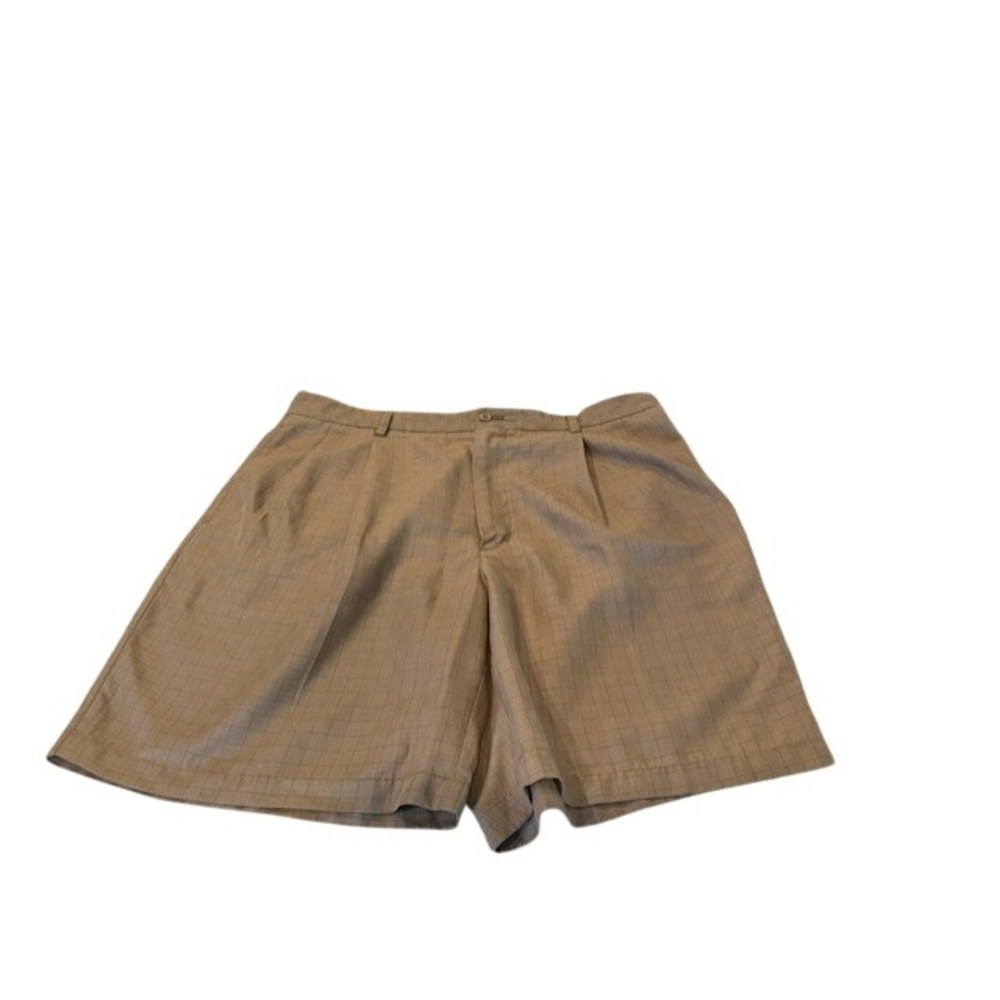 Arnold Palmer Men's Size 40 Plaid Golf Shorts Tan Brown Flat Front Rayon Blend